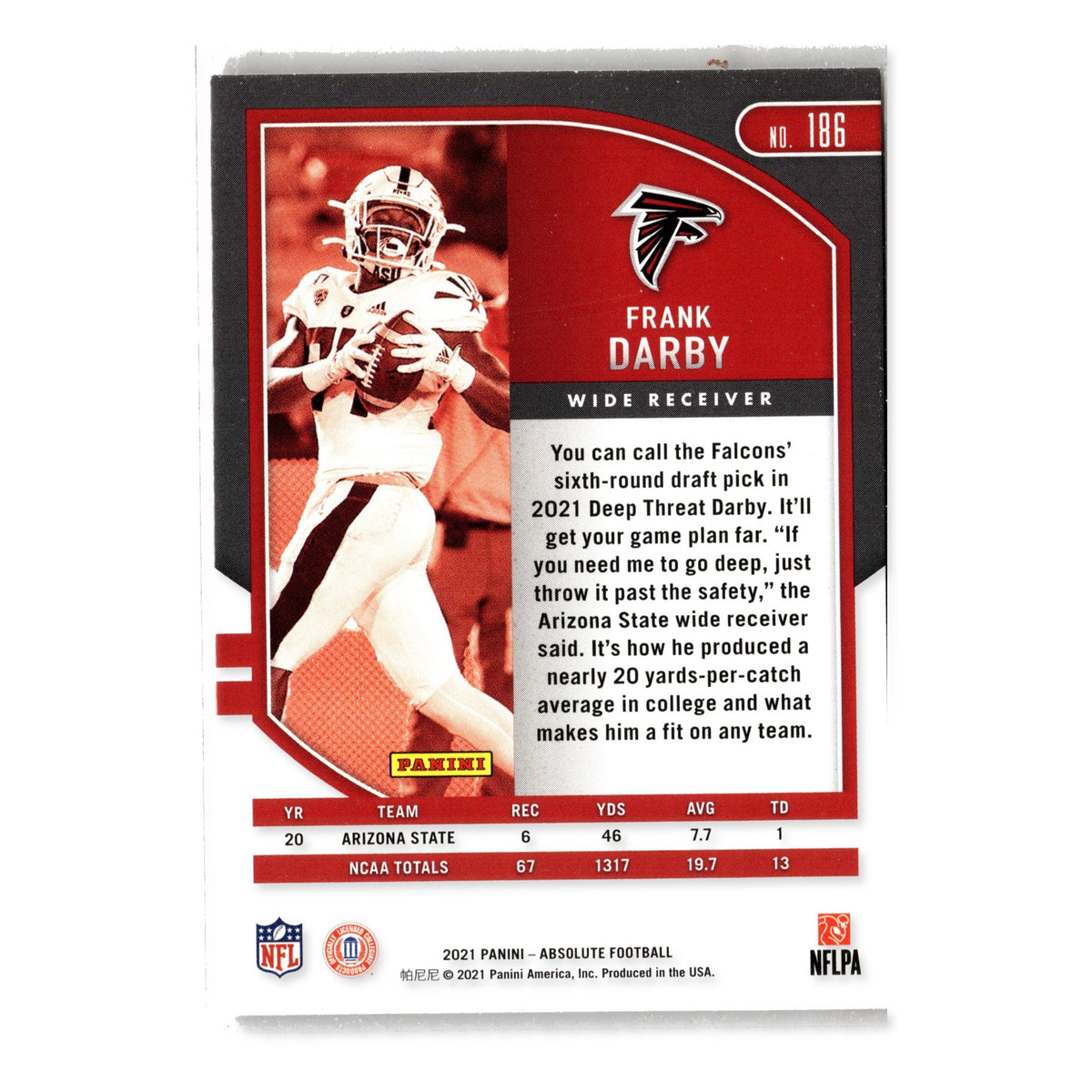 Frank Darby #186 Retail 2021 Panini Absolute Atlanta Falcons RC