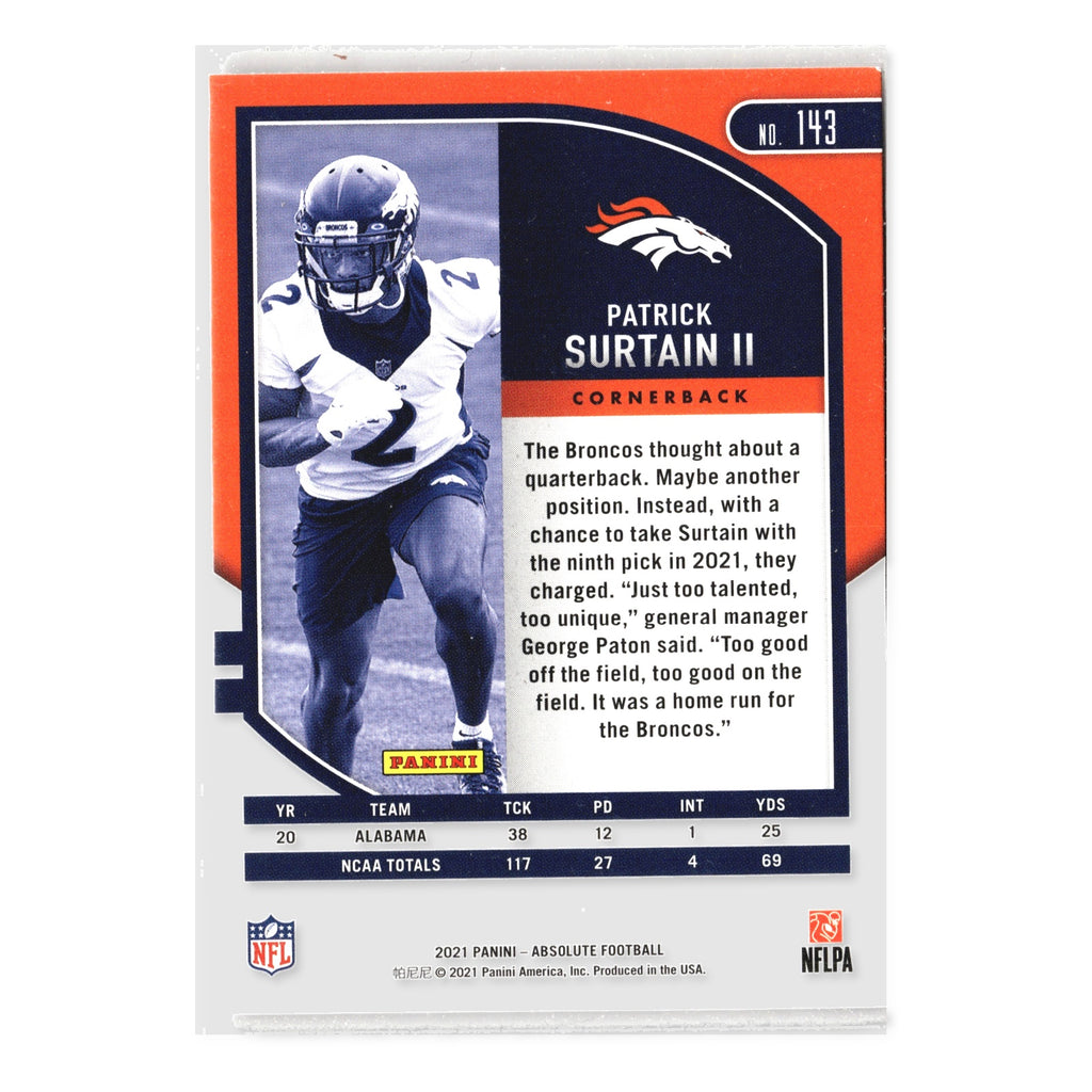 Patrick Surtain II #143 Retail 2021 Panini Absolute Denver Broncos RC