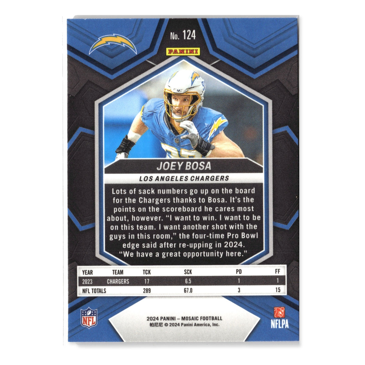 Joey Bosa #124 2024 Panini Mosaic Los Angeles Chargers
