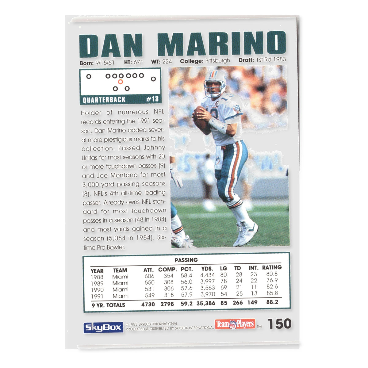 Dan Marino #150 1992 SkyBox Impact Miami Dolphins