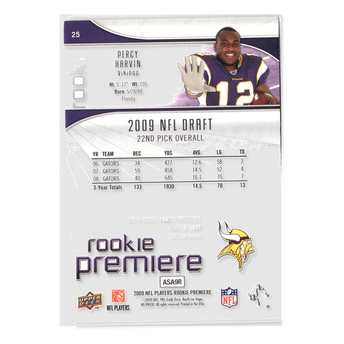 Percy Harvin #25 2009 Rookie Premiere Box Set Minnesota Vikings