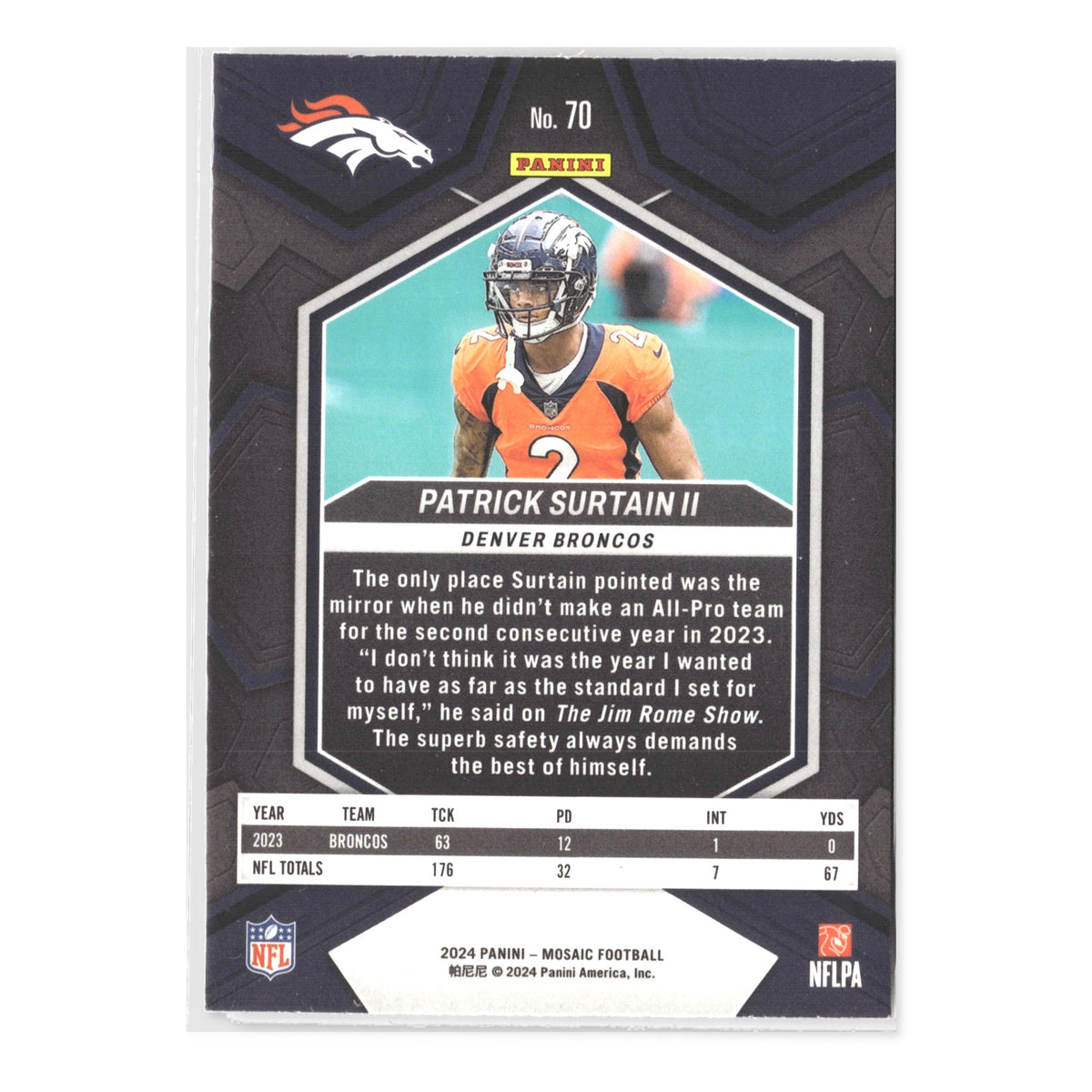 Patrick Surtain II #70 2024 Panini Mosaic Denver Broncos