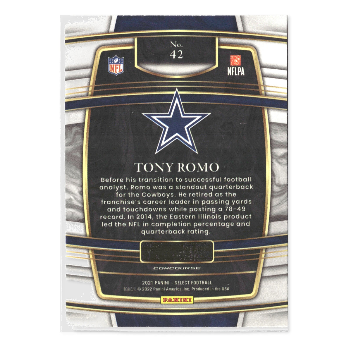 Tony Romo #42 2021 Panini Select Dallas Cowboys