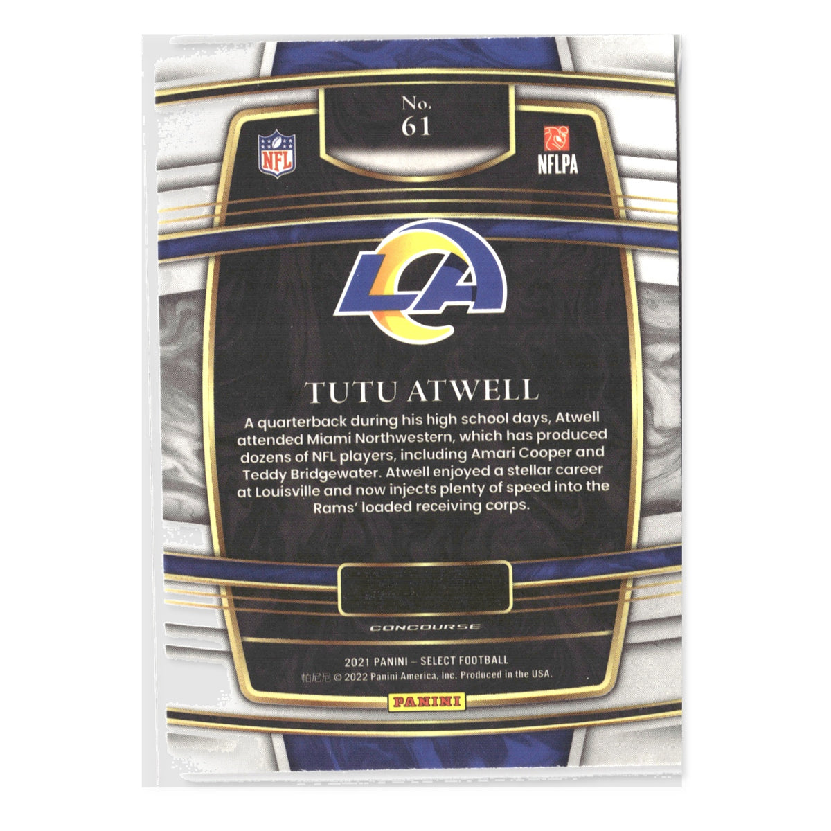 Tutu Atwell #61 2021 Panini Select Los Angeles Rams RC