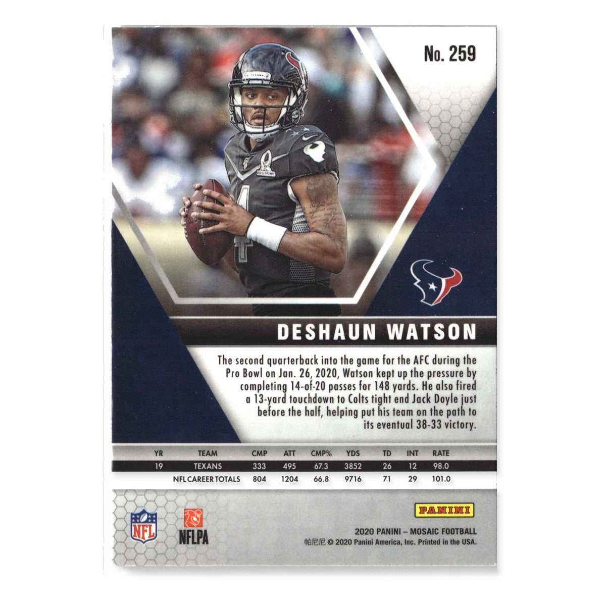 Deshaun Watson #259 2020 Panini Mosaic Houston Texans
