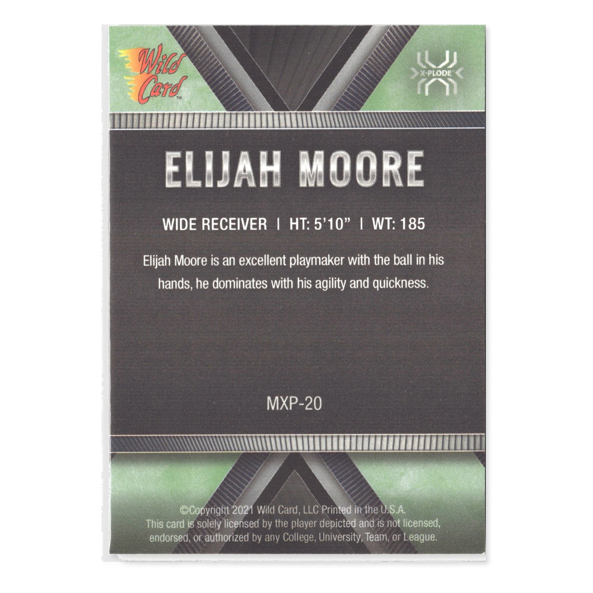 Elijah Moore #MXP-20 X-Plode Green 2021 Wild Card Matte Rebels
