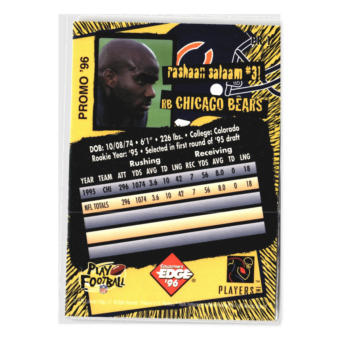 Rashaan Salaam #PR 1 Promos 1997 Collector's Edge Masters Chicago Bears
