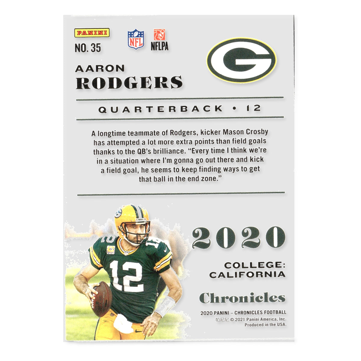 Aaron Rodgers #35 2020 Panini Chronicles Green Bay Packers