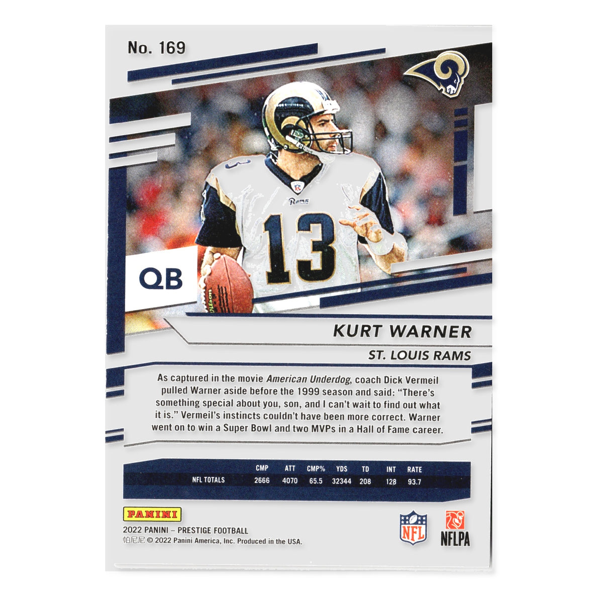 Kurt Warner #169 2022 Panini Prestige St. Louis Rams