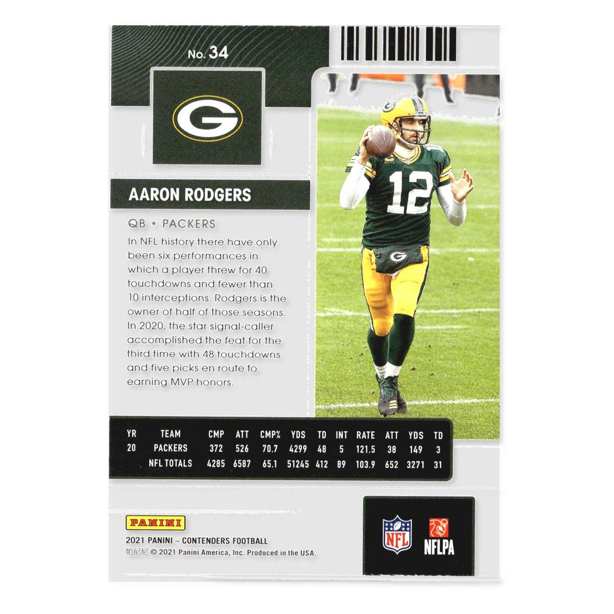 Aaron Rodgers #34 2021 Panini Contenders Green Bay Packers