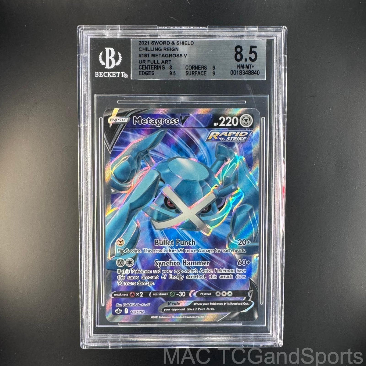 Metagross V Ur Full Art 181 Pokemon Bgs 8.5 Silver