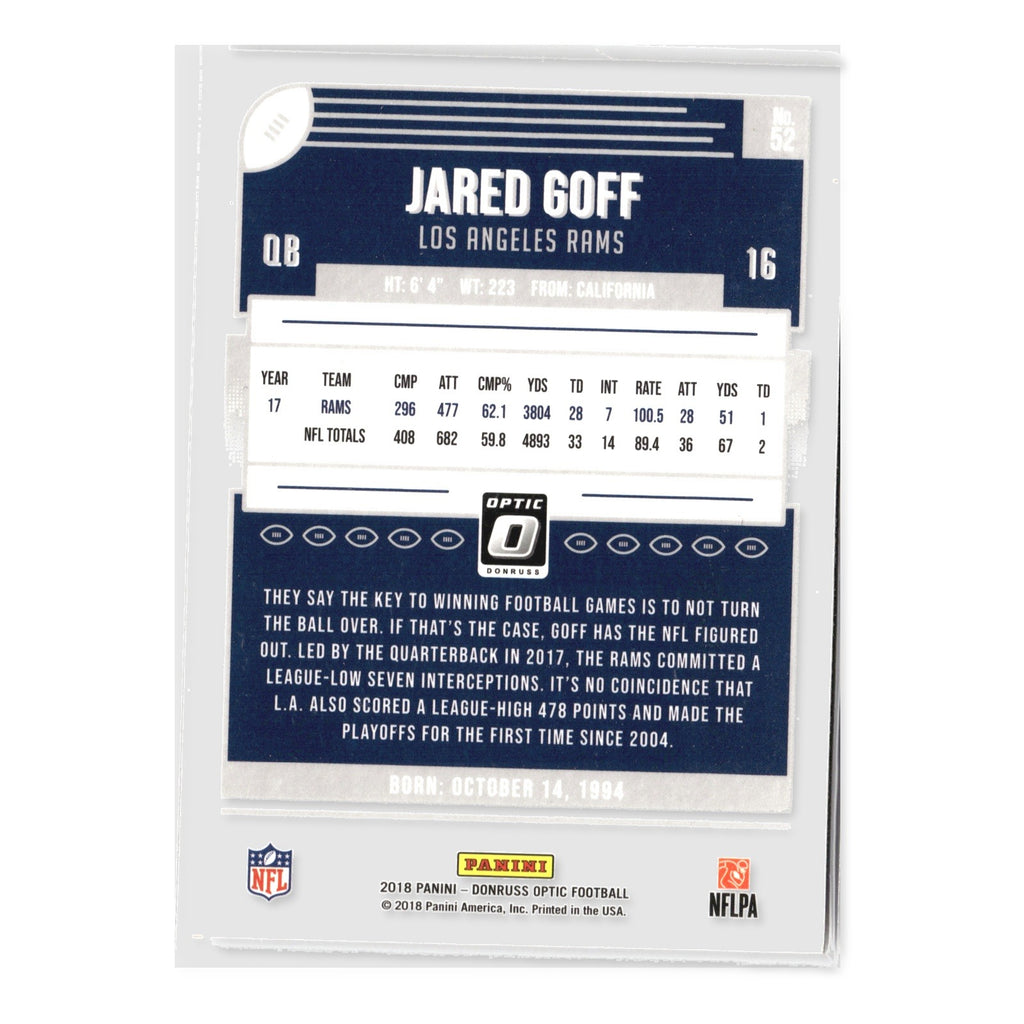 Jared Goff #52 2018 Donruss Optic Los Angeles Rams