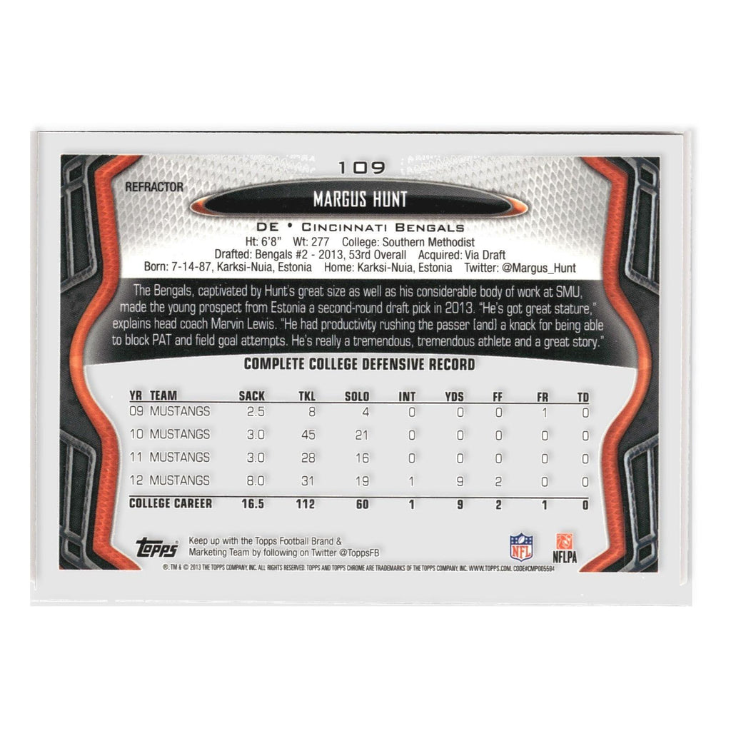 Margus Hunt #109 Orange Refractor 2013 Topps Chrome Cincinnati Bengals RC