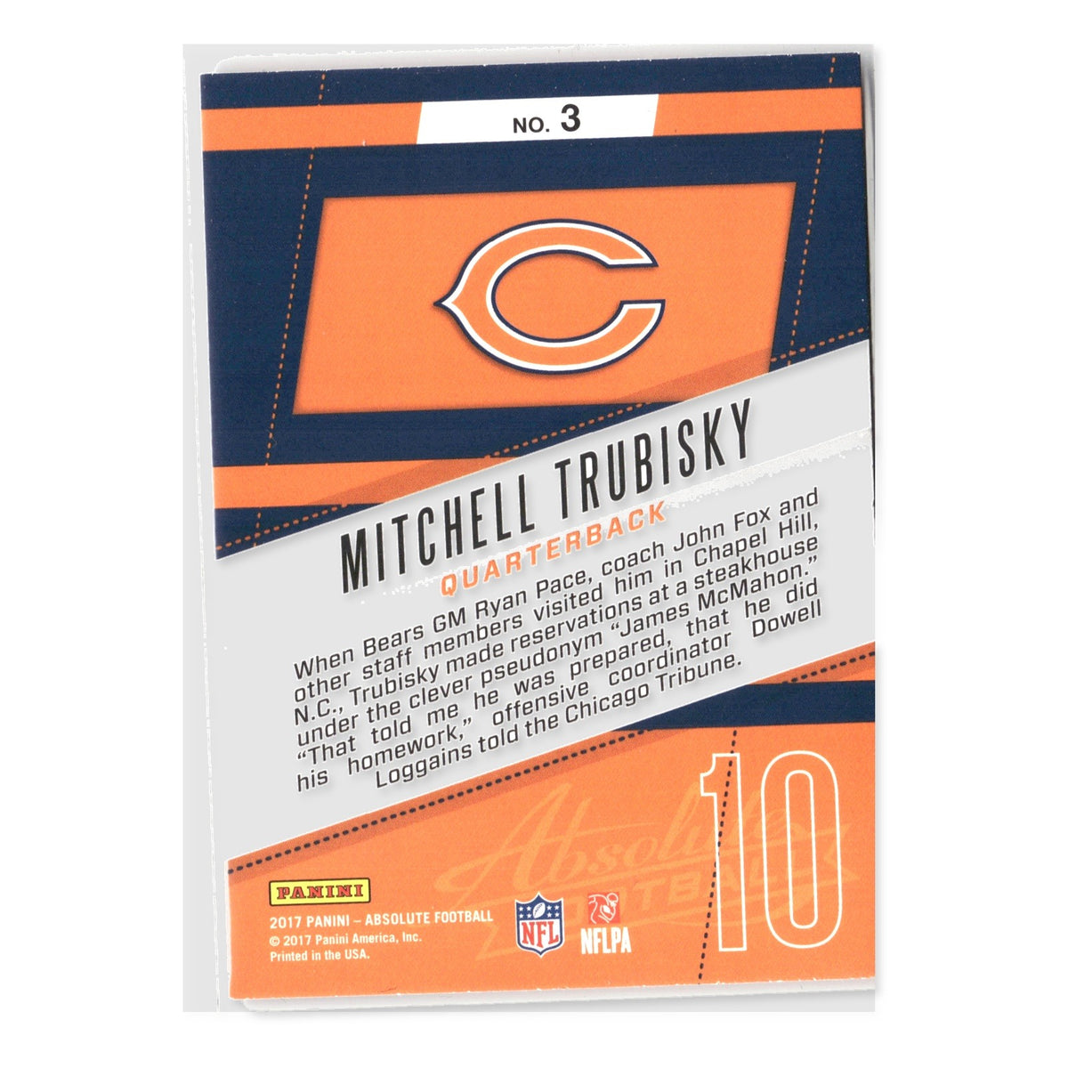 Mitchell Trubisky #3 Rookie Roundup Retail 2017 Panini Absolute Chicago Bears