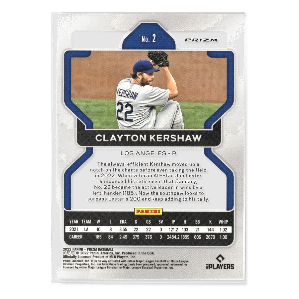 Clayton Kershaw #2 Red/White/Blue Prizm 2022 Panini Prizm Los Angeles Dodgers