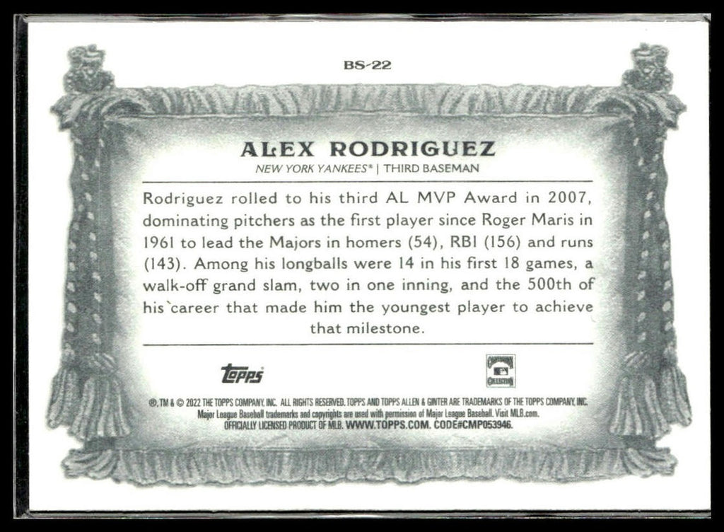 Alex Rodriguez #BS-22 Banner Seasons 2022 Topps Allen & Ginter New York Yankees