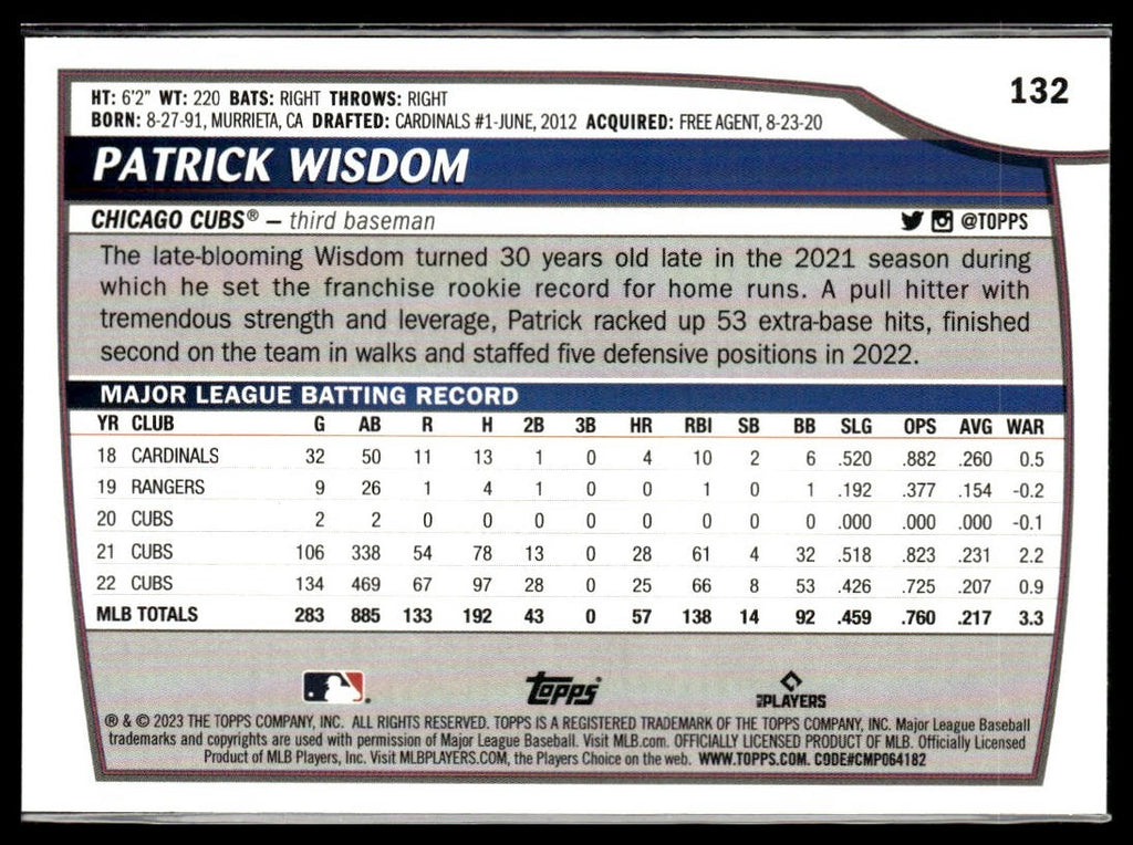 Patrick Wisdom #132 Electric Orange 2023 Topps Big League Chicago Cubs