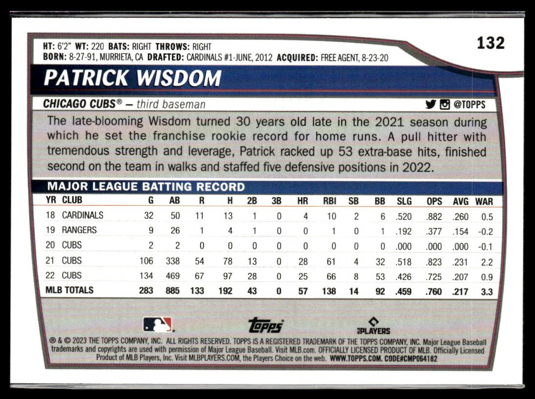 Patrick Wisdom #132 Electric Orange 2023 Topps Big League Chicago Cubs