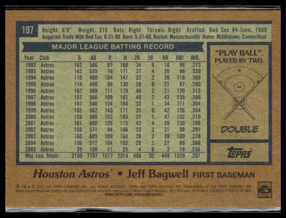 Jeff Bagwell #197 2022 Topps Archives Houston Astros