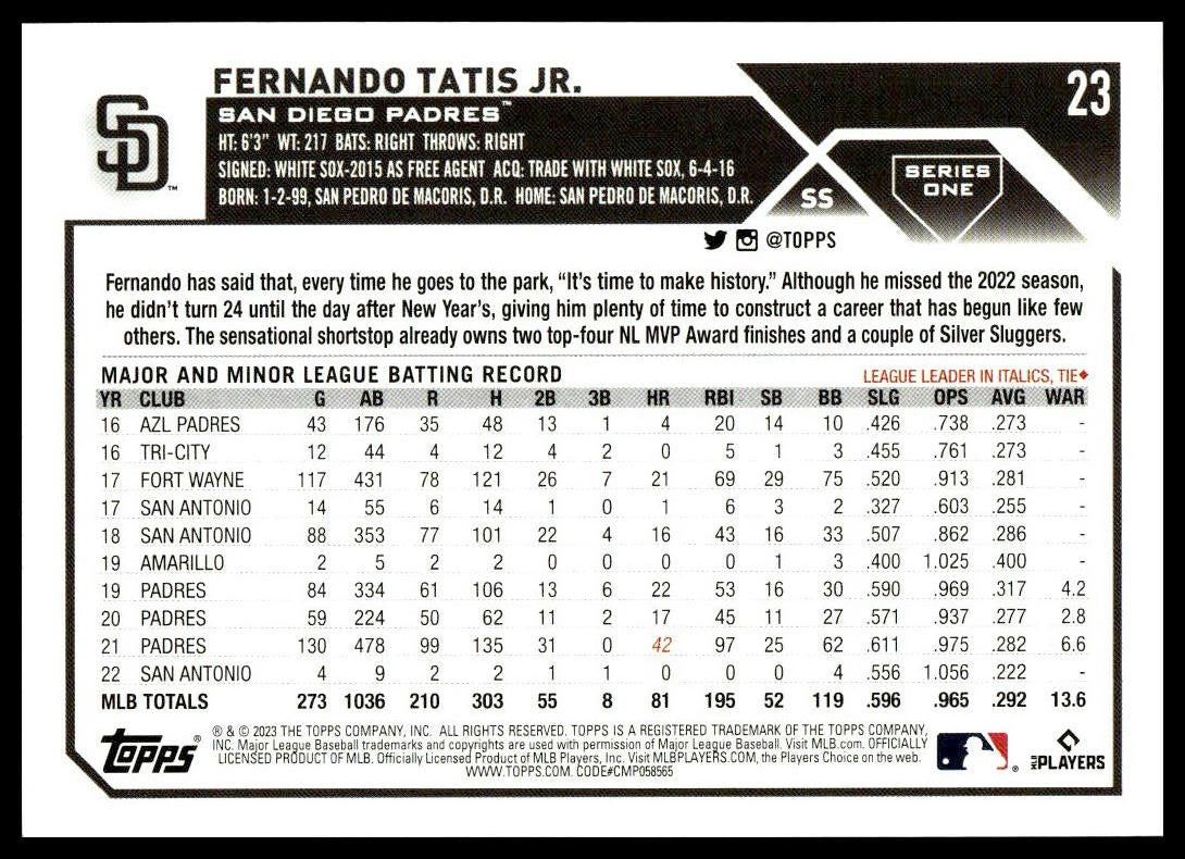 Fernando Tatis Jr. #23 2023 Topps San Diego Padres