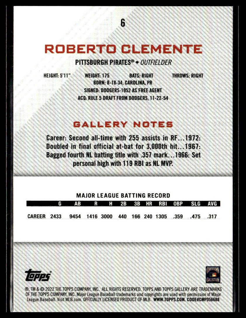 Roberto Clemente #6 2022 Topps Gallery Pittsburgh Pirates