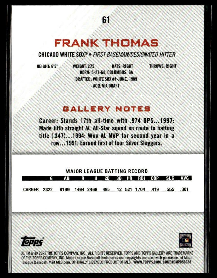 Frank Thomas #61 2022 Topps Gallery Chicago White Sox