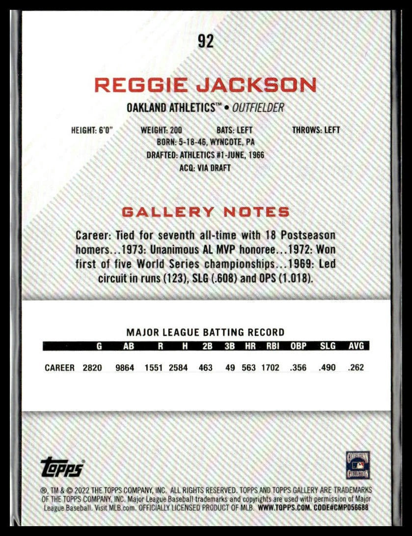 Reggie Jackson #92 2022 Topps Gallery Oakland Athletics