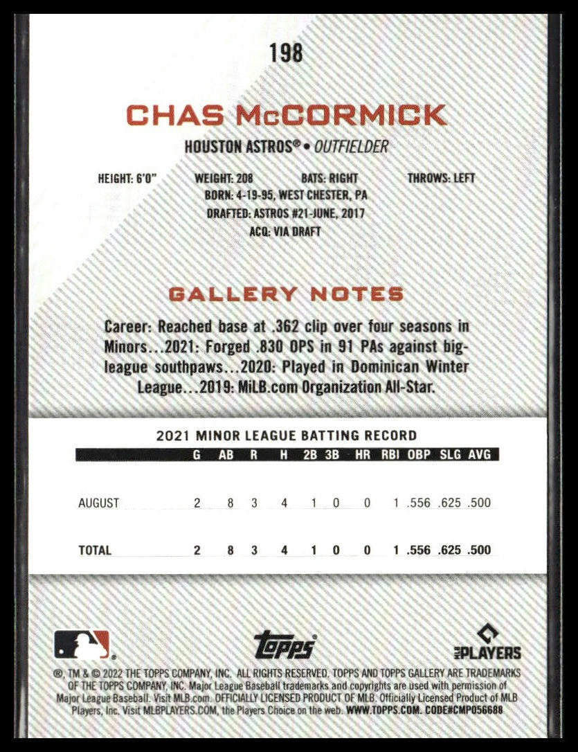 Chas McCormick #198 2022 Topps Gallery Houston Astros RC