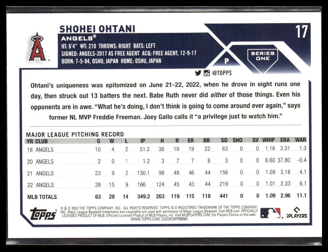 Shohei Ohtani #17 2023 Topps Los Angeles Angels
