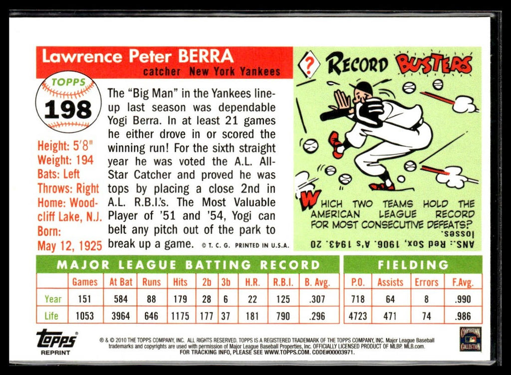 Yogi Berra #198 The Cards Your Mom Threw Out (Original Back) 2010 Topps Yankees