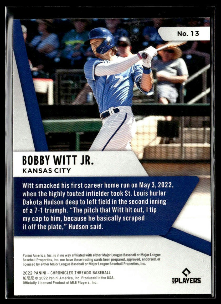 Bobby Witt Jr. #13 Threads 2022 Panini Chronicles Kansas City Royals