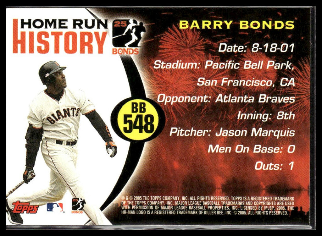 Barry Bonds #BB 548 Barry Bonds Home Run History 2005 Topps Giants