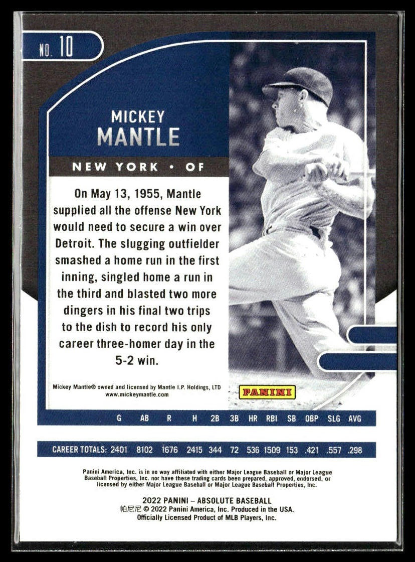 Mickey Mantle #10 Retail 2022 Panini Absolute New York Yankees