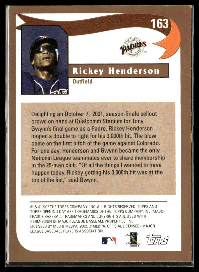 Rickey Henderson #163 2002 Topps Opening Day San Diego Padres