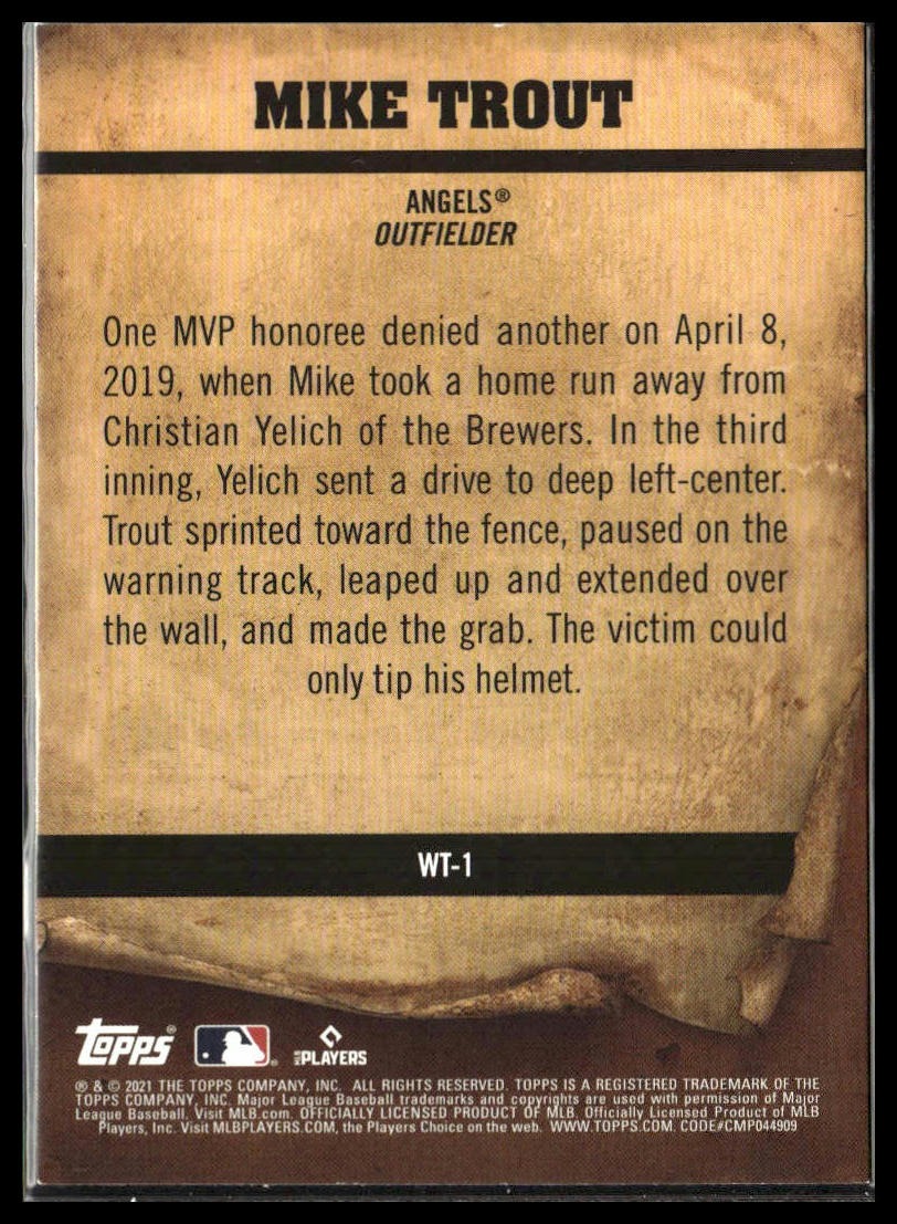 Mike Trout #WT-1 Wanted 2021 Topps Big League Los Angeles Angels