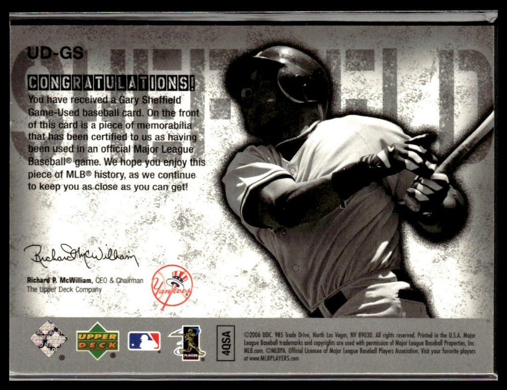 Gary Sheffield #UD-GS UD Game Materials (Series One) 2006 Upper Deck Yankees