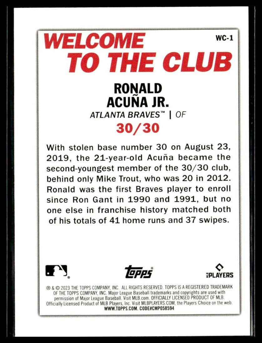 Ronald Acuña Jr. #WC-1 Welcome to the Club 2023 Topps Atlanta Braves