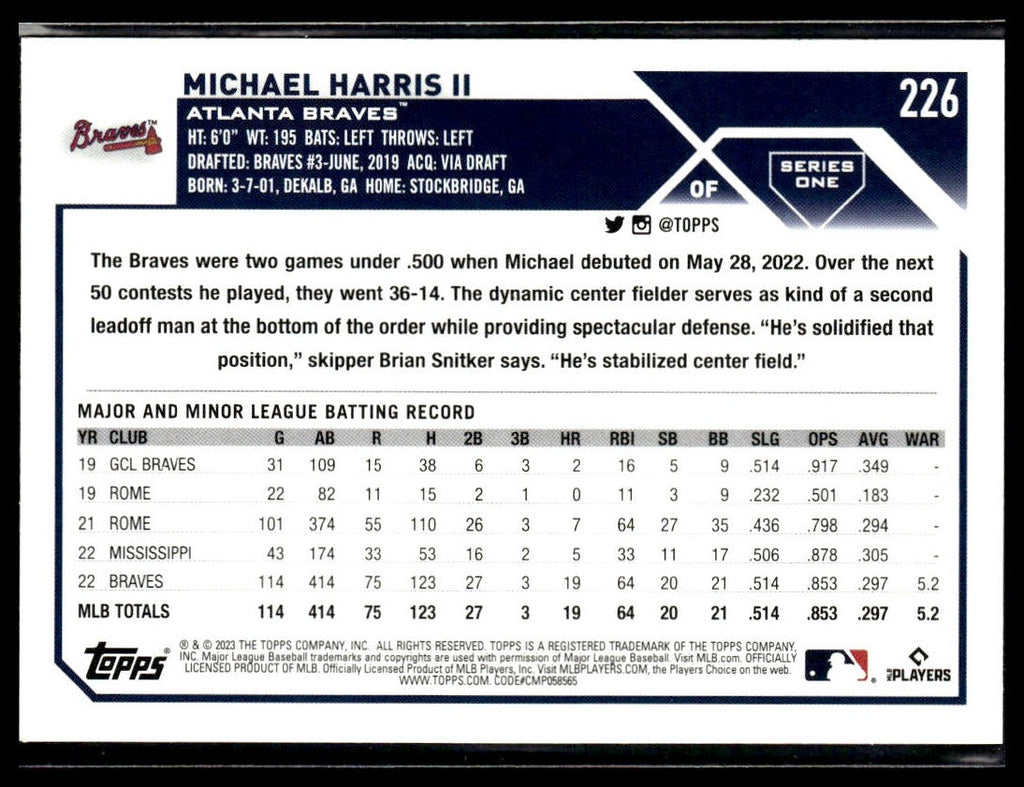 Michael Harris II #226 2023 Topps Atlanta Braves RC
