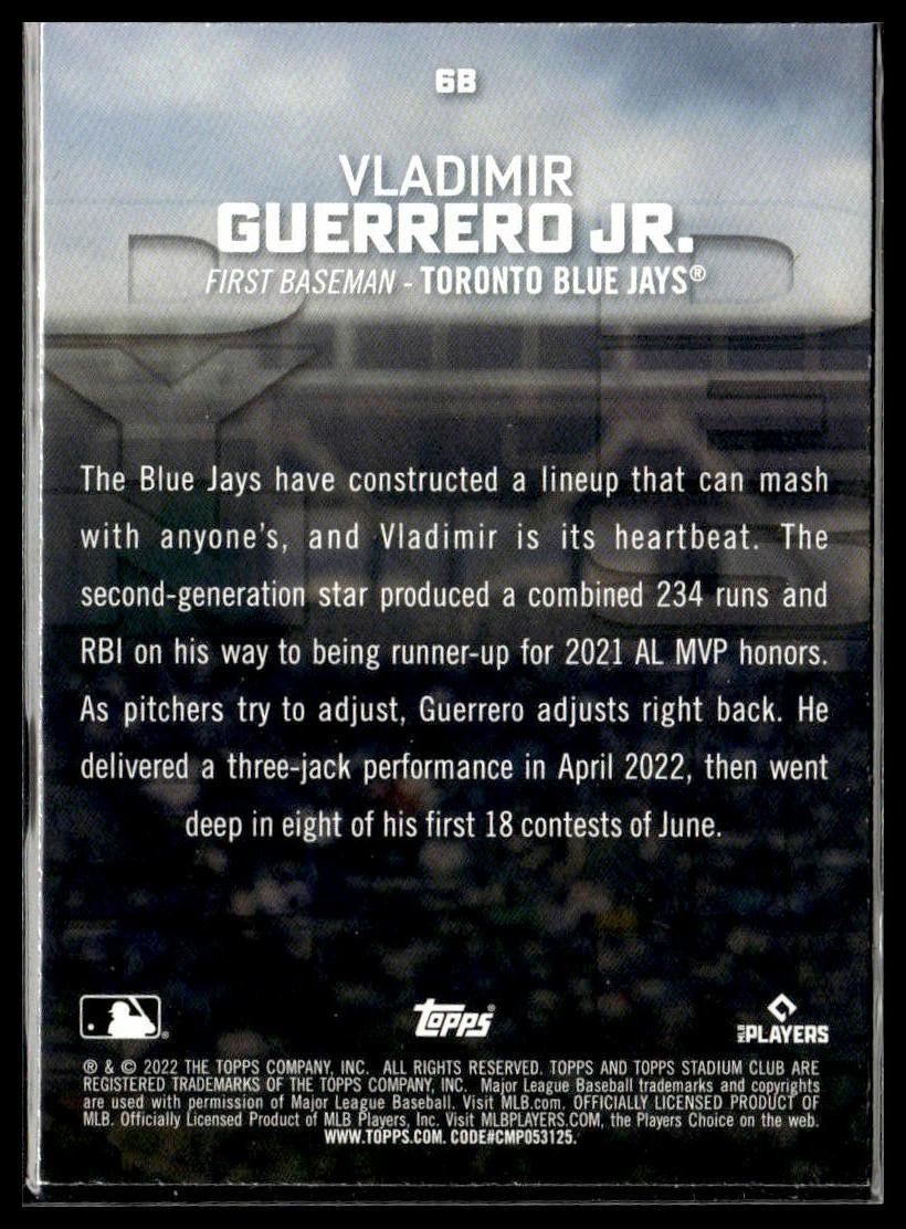 Vladimir Guerrero Jr. #6B Dynasty and Destiny 2022 Stadium Club Blue Jays
