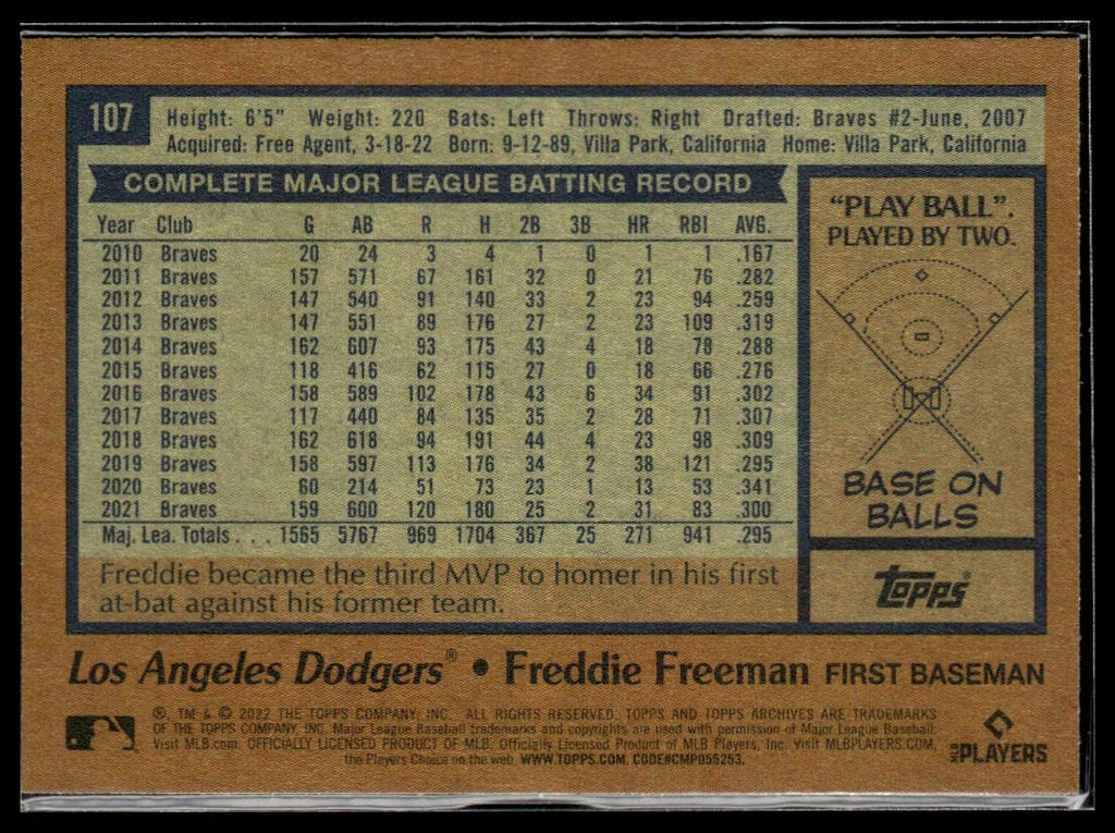 Freddie Freeman #107 2022 Topps Archives Los Angeles Dodgers
