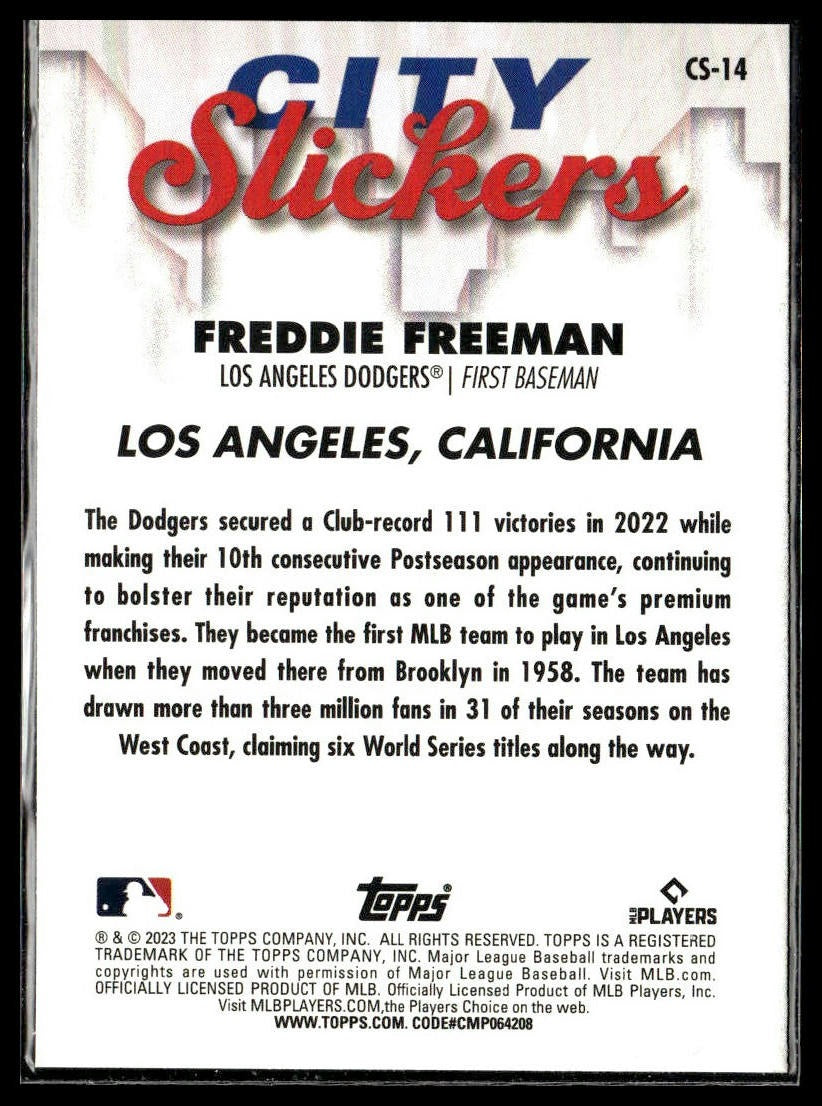 Freddie Freeman #CS-14 City Slickers 2023 Topps Big League Los Angeles Dodgers