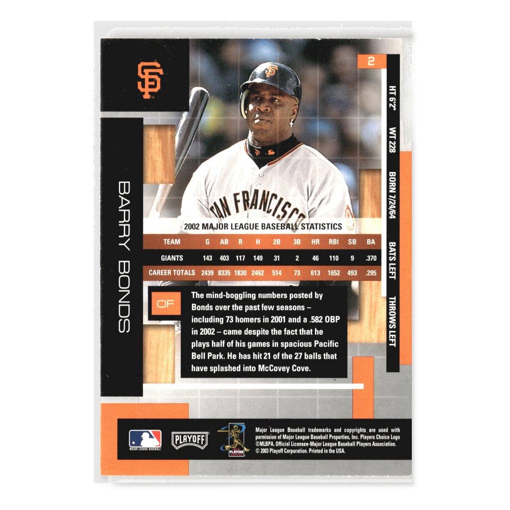 Barry Bonds #2 2003 Playoff Absolute Memorabilia San Francisco Giants