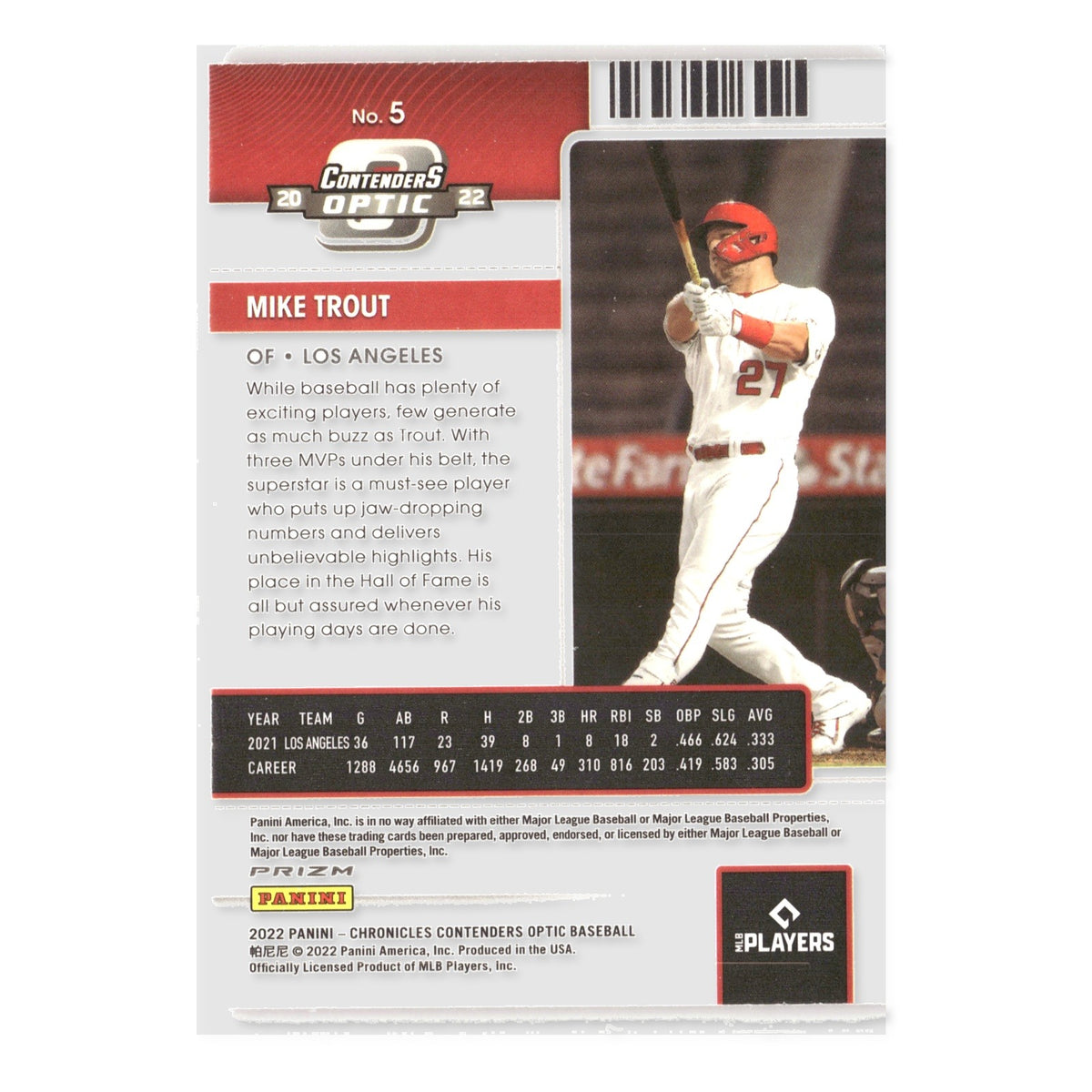Mike Trout #5 Contenders Optic Pink Pulsar 2022 Panini Chronicles Angels