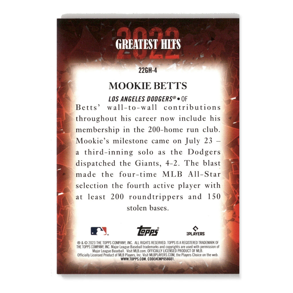 Mookie Betts #22GH-4 2022 Greatest Hits 2023 Topps Los Angeles Dodgers