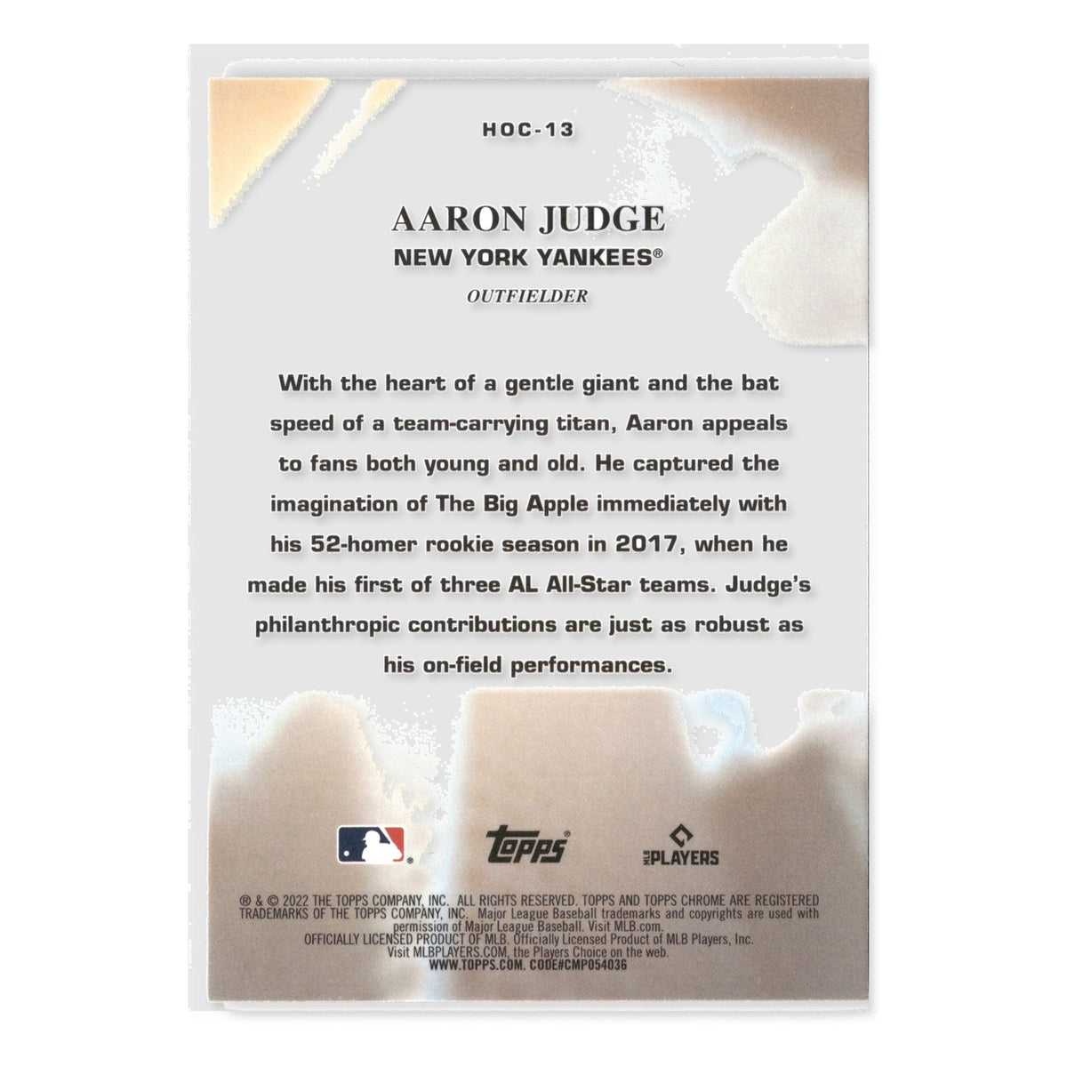 Aaron Judge #HOC-13 Heart of the City 2022 Topps Chrome New York Yankees