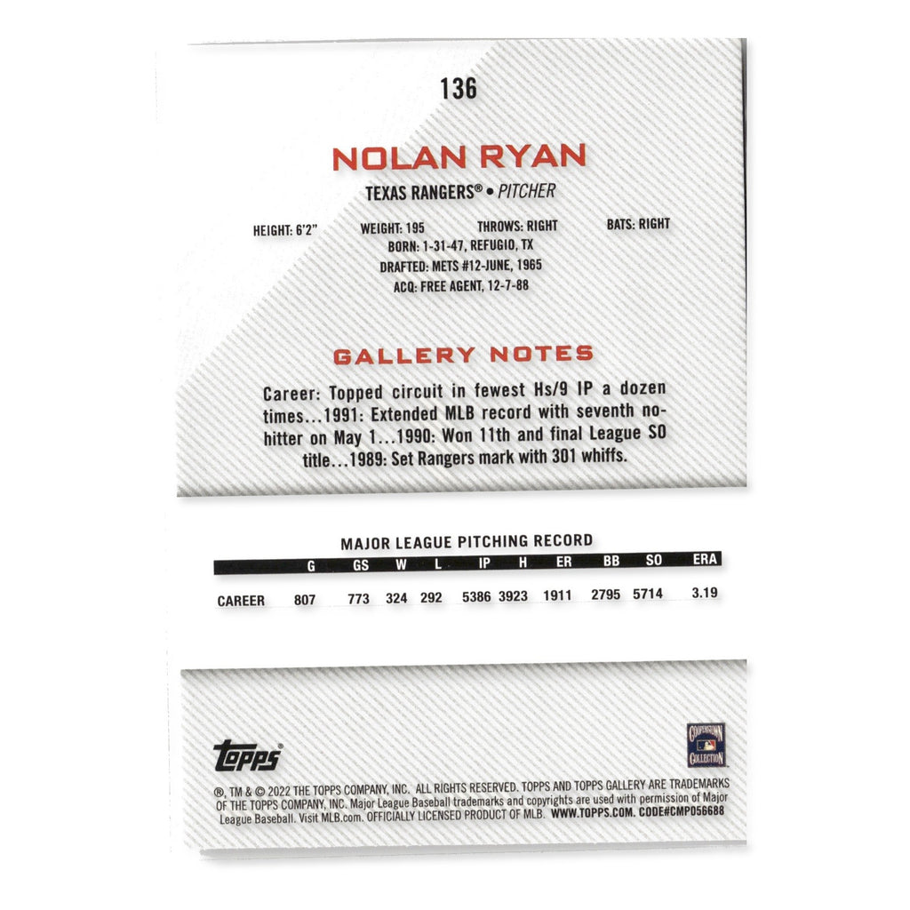 Nolan Ryan #136 Rainbow Foil 2022 Topps Gallery Texas Rangers