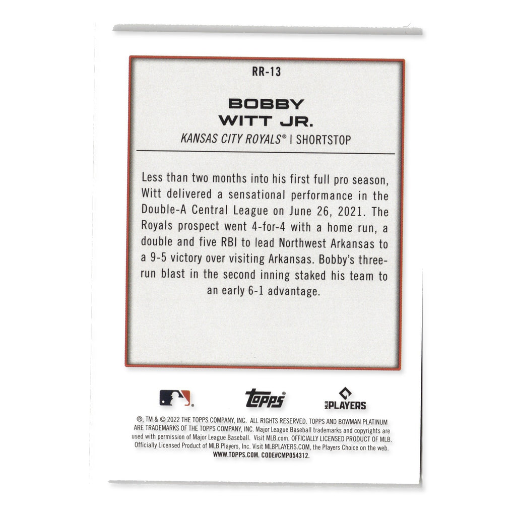 Bobby Witt Jr. #RR-13 Renowned Rookies 2022 Bowman Platinum Kansas City Royals