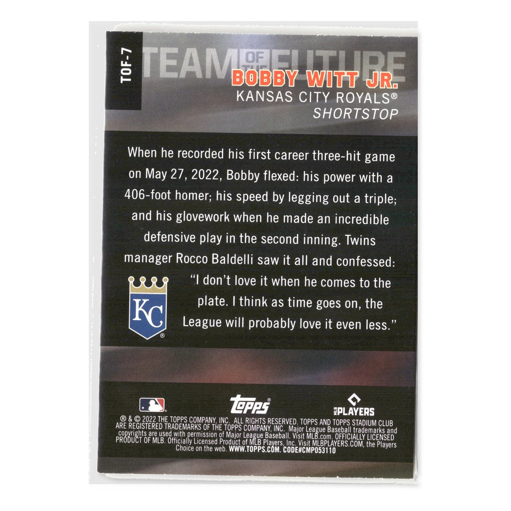 Bobby Witt Jr. #TOF-7 Team of the Future 2022 Stadium Club Kansas City Royals