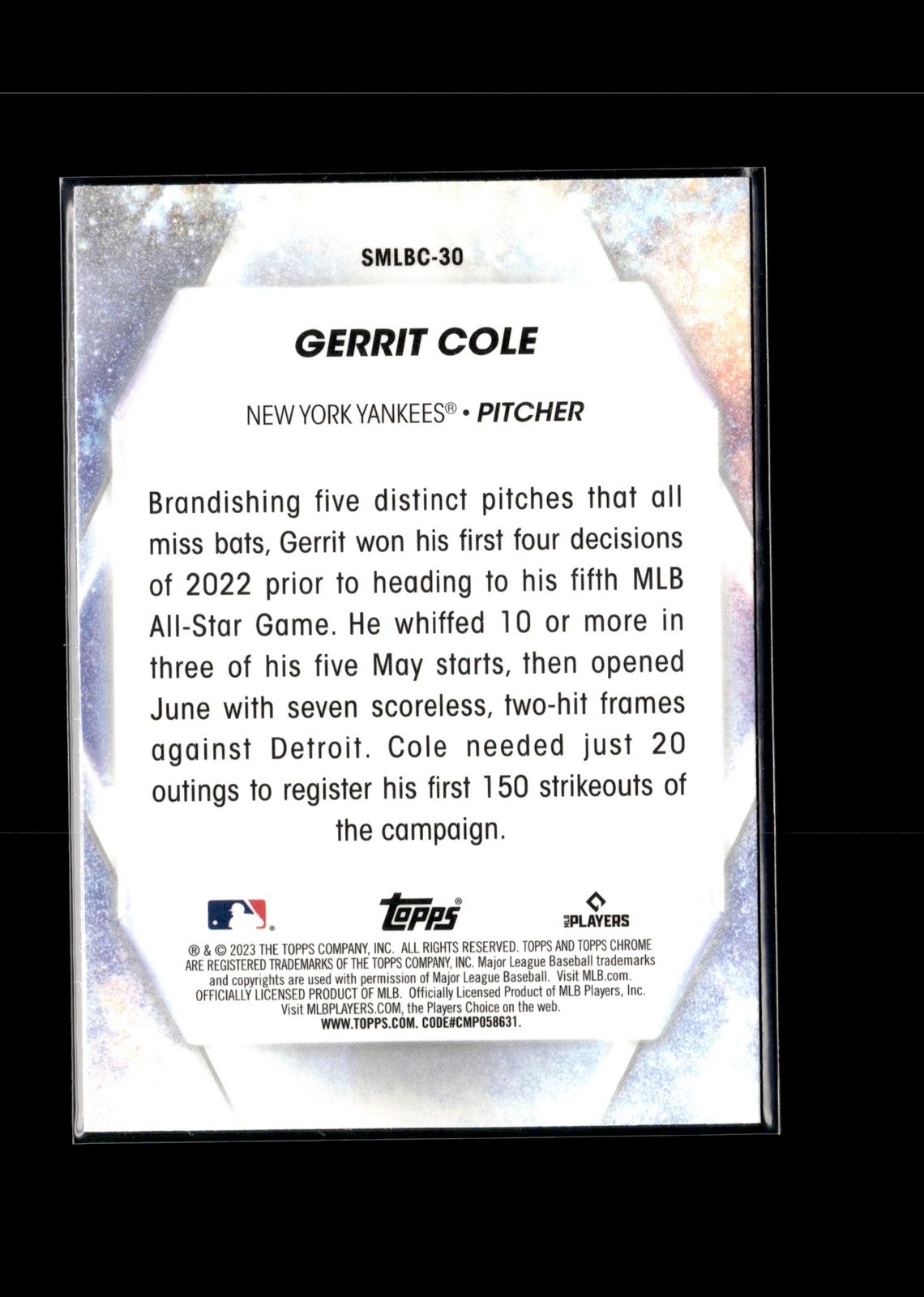 Gerrit Cole #SMLBC-30 Stars of MLB Chrome 2023 Topps New York Yankees