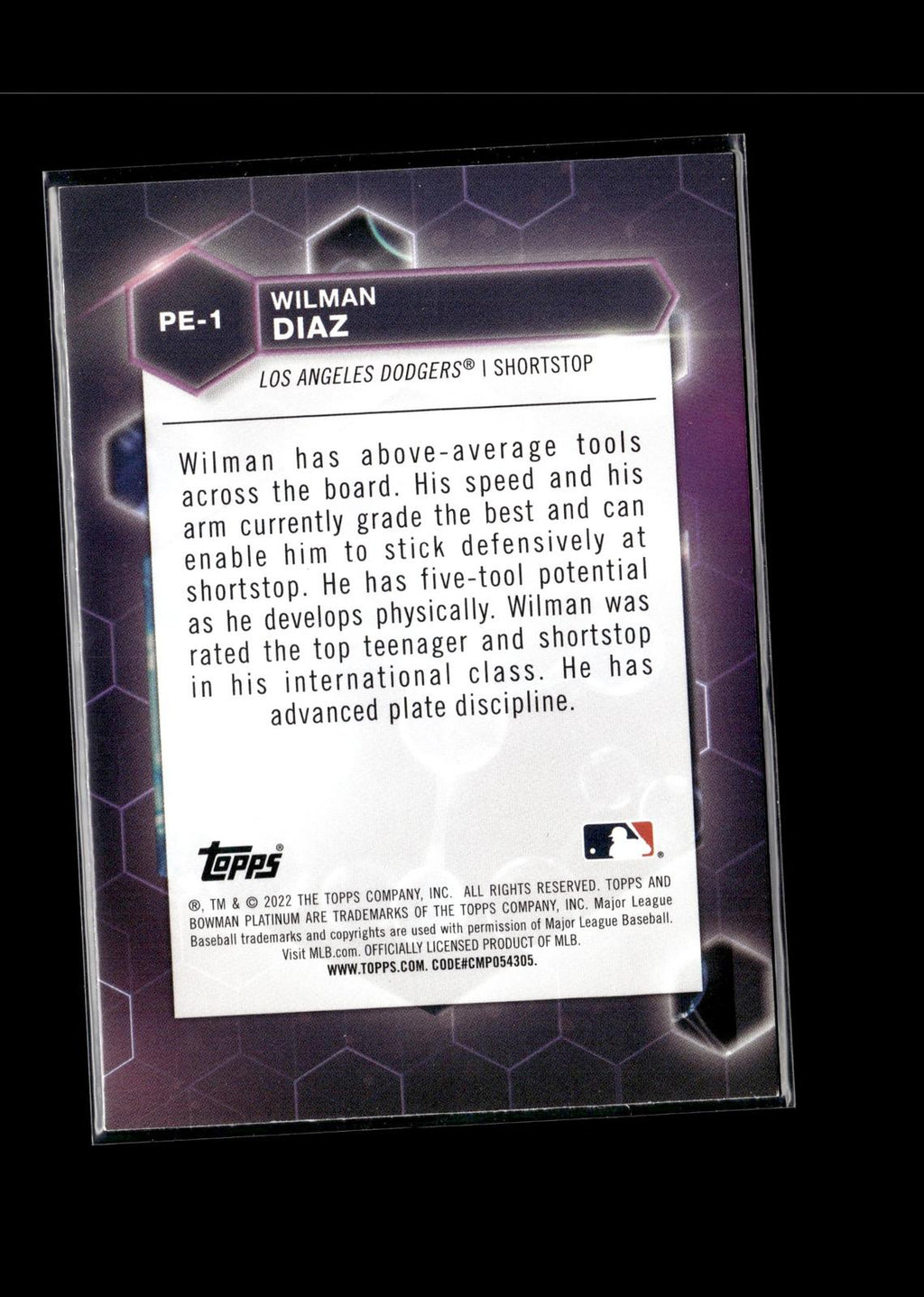 Wilman Diaz #PE-1 Precious Elements 2022 Bowman Platinum Los Angeles Dodgers
